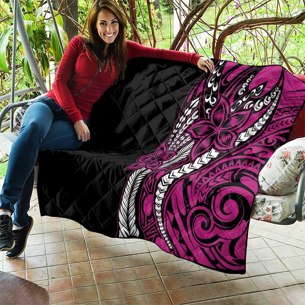 Polynesian Plumeria Floral Tattoo Pattern Quilt Pink Style