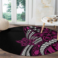 Polynesian Plumeria Floral Tattoo Pattern Round Carpet Pink Style LT9 - Polynesian Pride