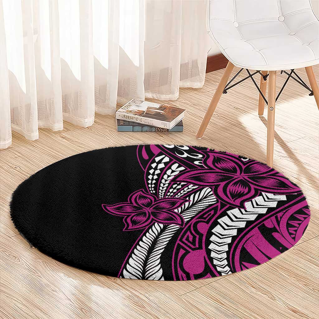 Polynesian Plumeria Floral Tattoo Pattern Round Carpet Pink Style LT9 - Polynesian Pride