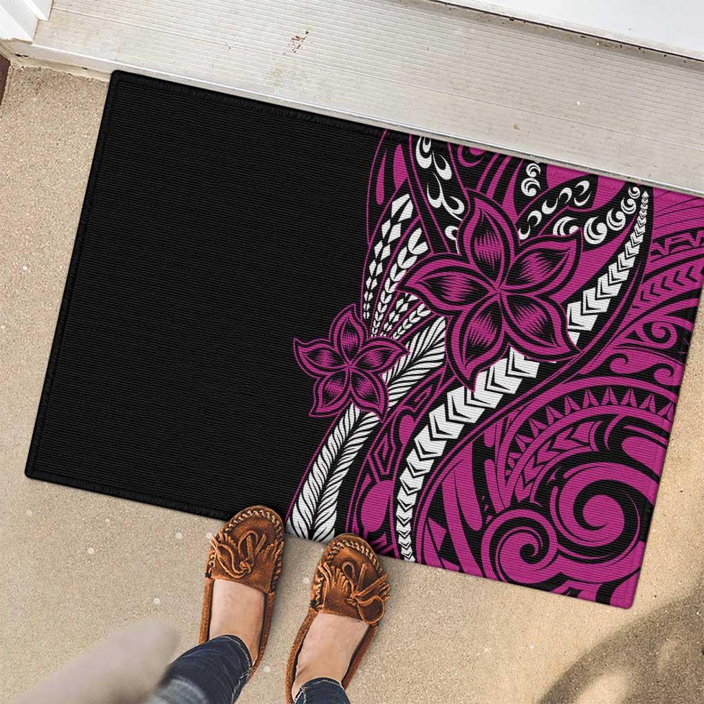 Polynesian Plumeria Floral Tattoo Pattern Rubber Doormat Pink Style