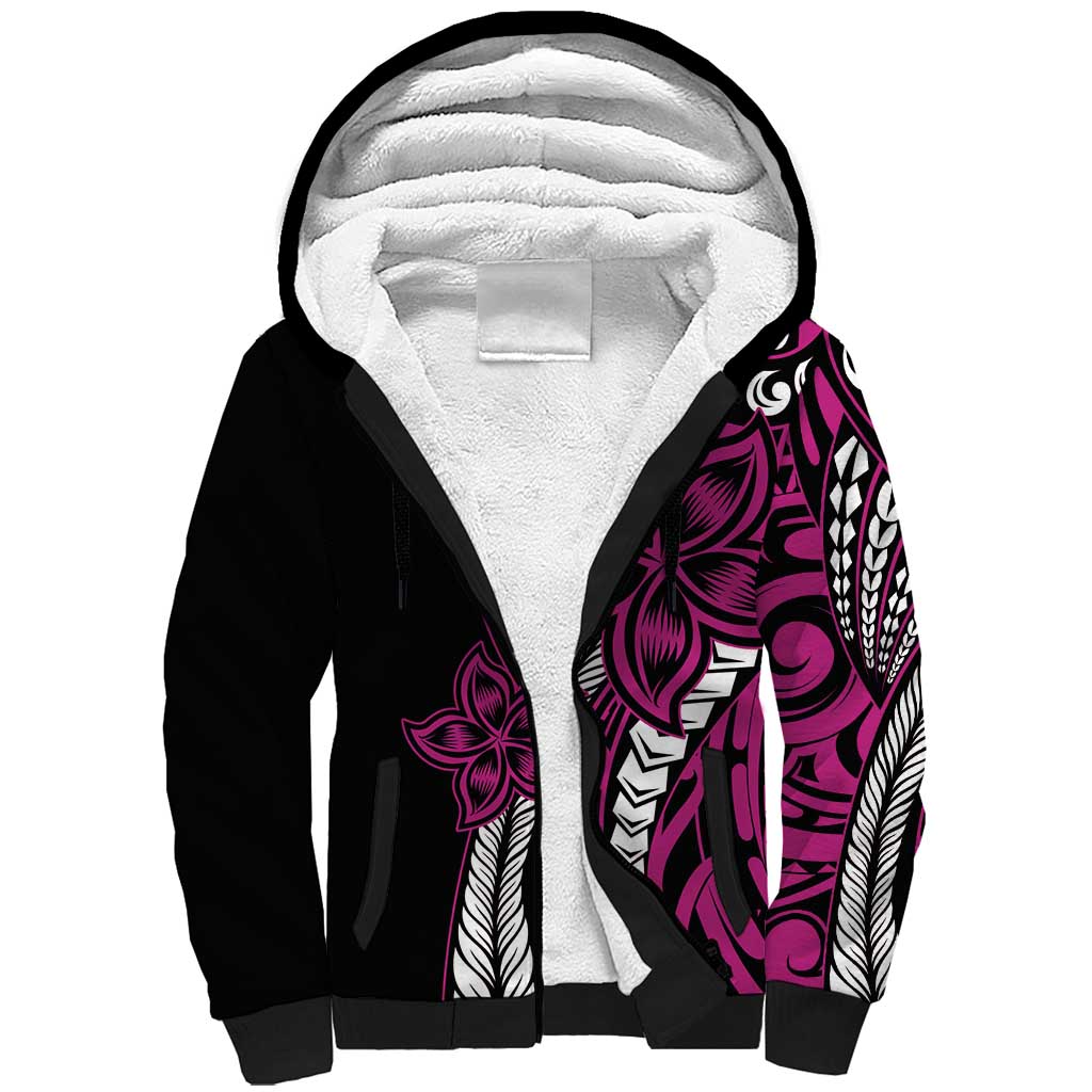 Polynesian Plumeria Floral Tattoo Pattern Sherpa Hoodie Pink Style LT9 Unisex Pink - Polynesian Pride