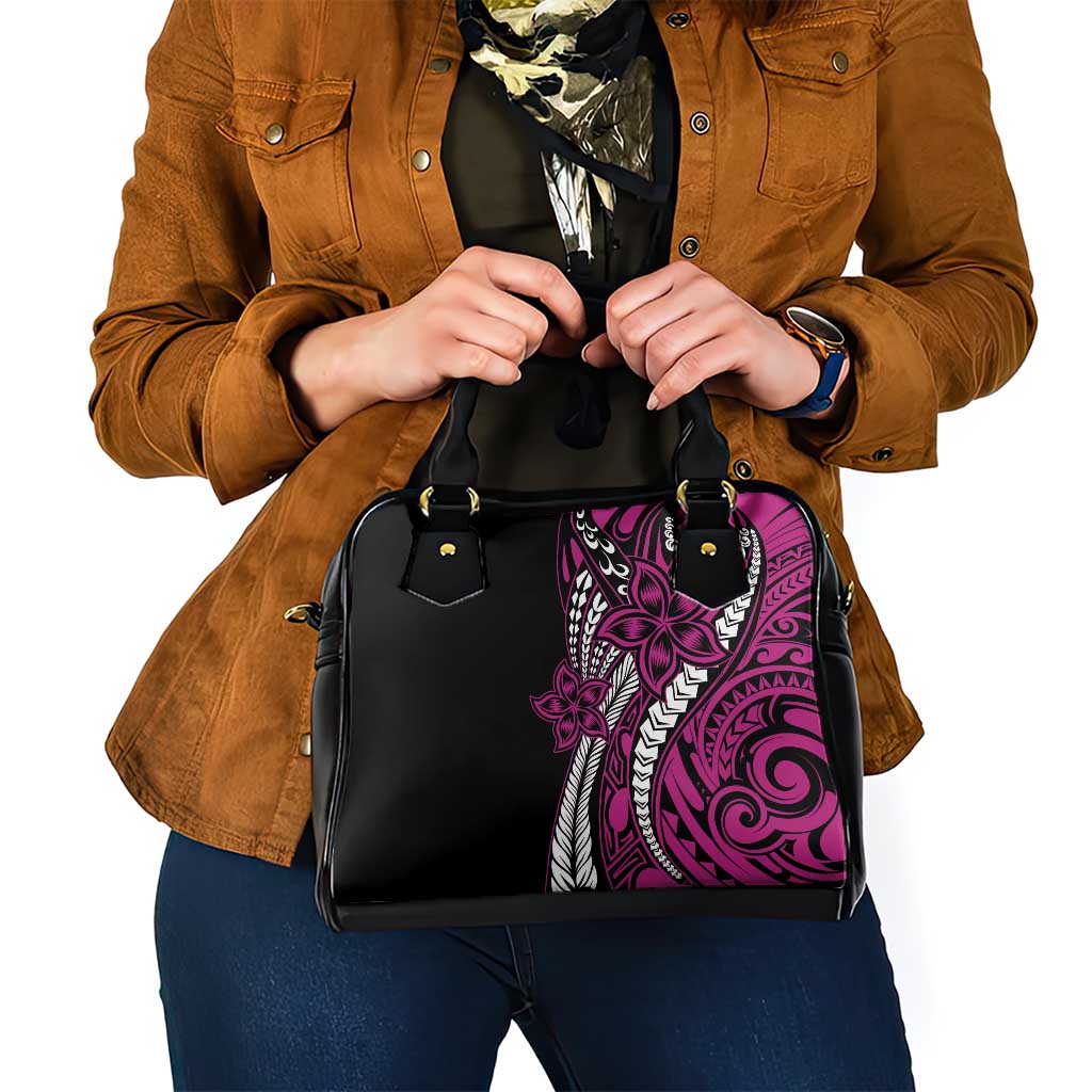 Polynesian Plumeria Floral Tattoo Pattern Shoulder Handbag Pink Style