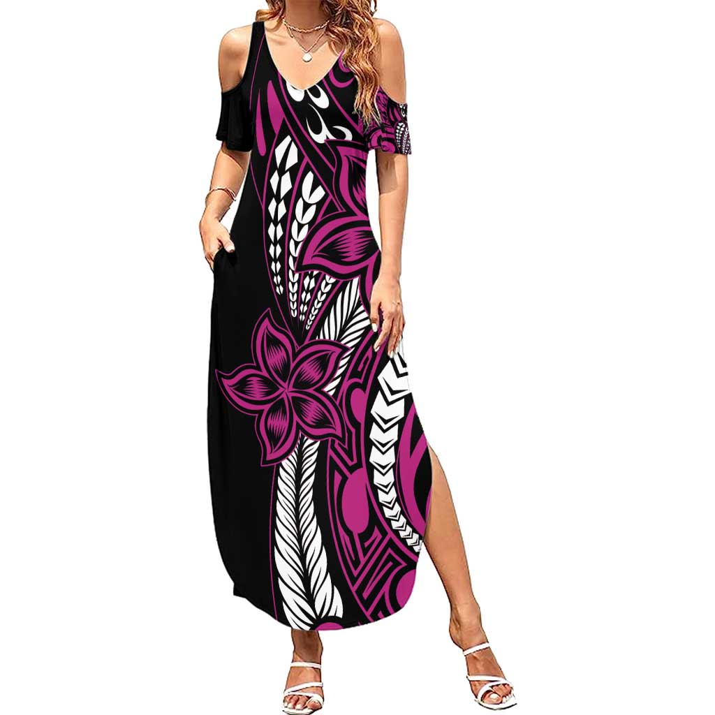 Polynesian Plumeria Floral Tattoo Pattern Summer Maxi Dress Pink Style LT9 Women Pink - Polynesian Pride