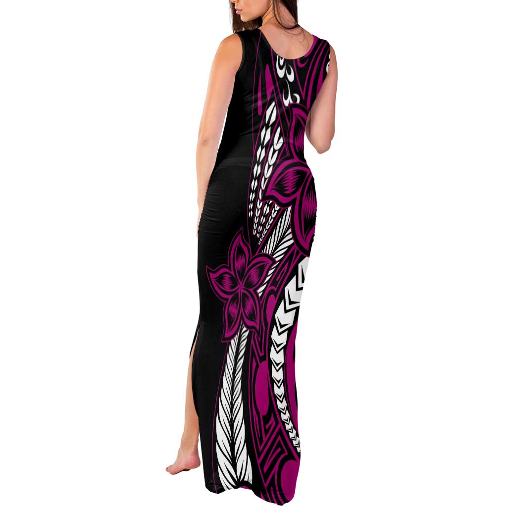 Polynesian Plumeria Floral Tattoo Pattern Tank Maxi Dress Pink Style