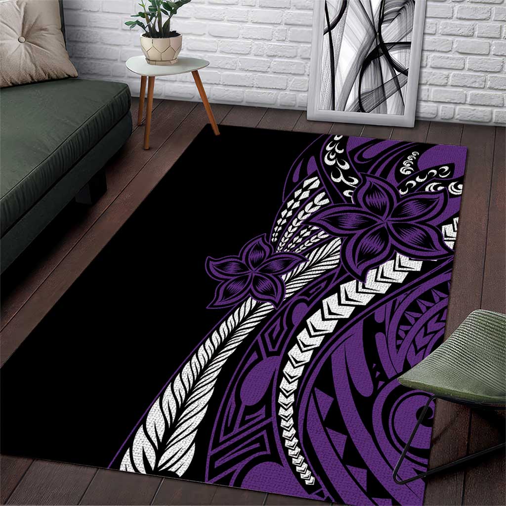 Polynesian Plumeria Floral Tattoo Pattern Area Rug Purple Style LT9 Purple - Polynesian Pride