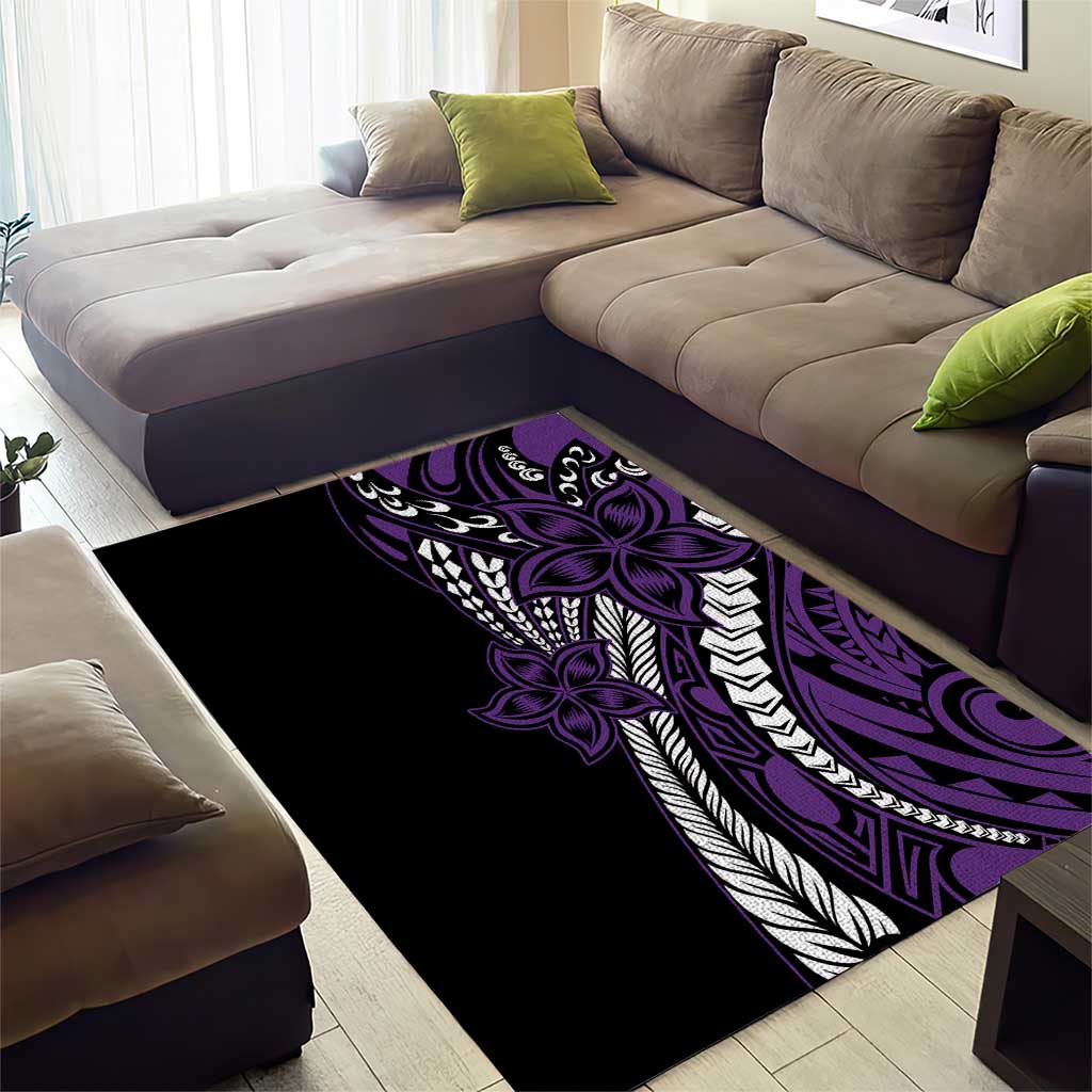 Polynesian Plumeria Floral Tattoo Pattern Area Rug Purple Style LT9 - Polynesian Pride
