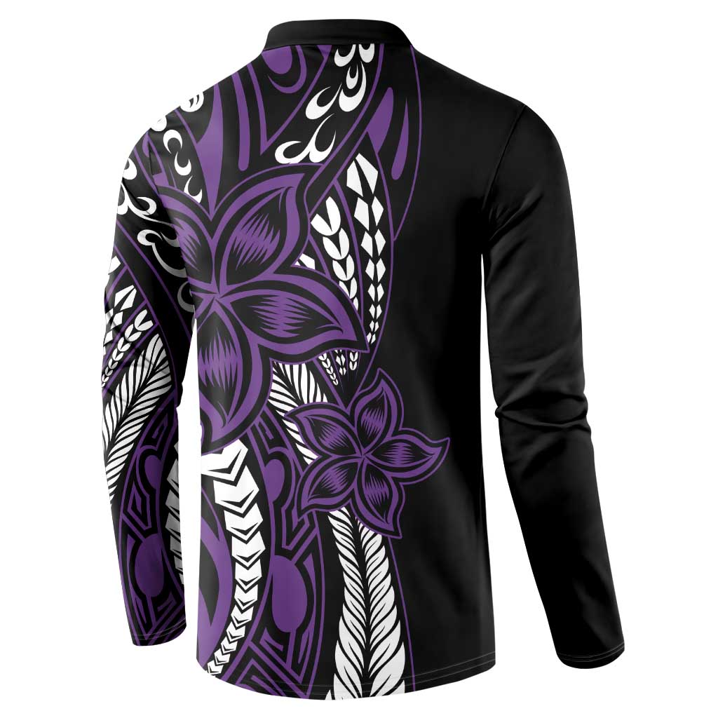 Polynesian Plumeria Floral Tattoo Pattern Button Sweatshirt Purple Style