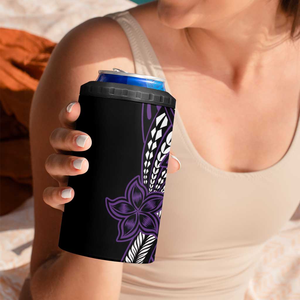 Polynesian Plumeria Floral Tattoo Pattern 4 in 1 Can Cooler Tumbler Purple Style
