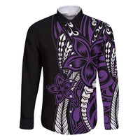 Polynesian Plumeria Floral Tattoo Pattern Family Matching Long Sleeve Bodycon Dress and Hawaiian Shirt Purple Style LT9 Dad's Shirt - Long Sleeve Purple - Polynesian Pride