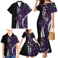 Polynesian Plumeria Floral Tattoo Pattern Family Matching Mermaid Dress and Hawaiian Shirt Purple Style LT9 - Polynesian Pride