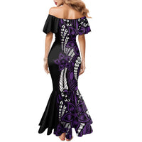 Polynesian Plumeria Floral Tattoo Pattern Family Matching Mermaid Dress and Hawaiian Shirt Purple Style LT9 - Polynesian Pride