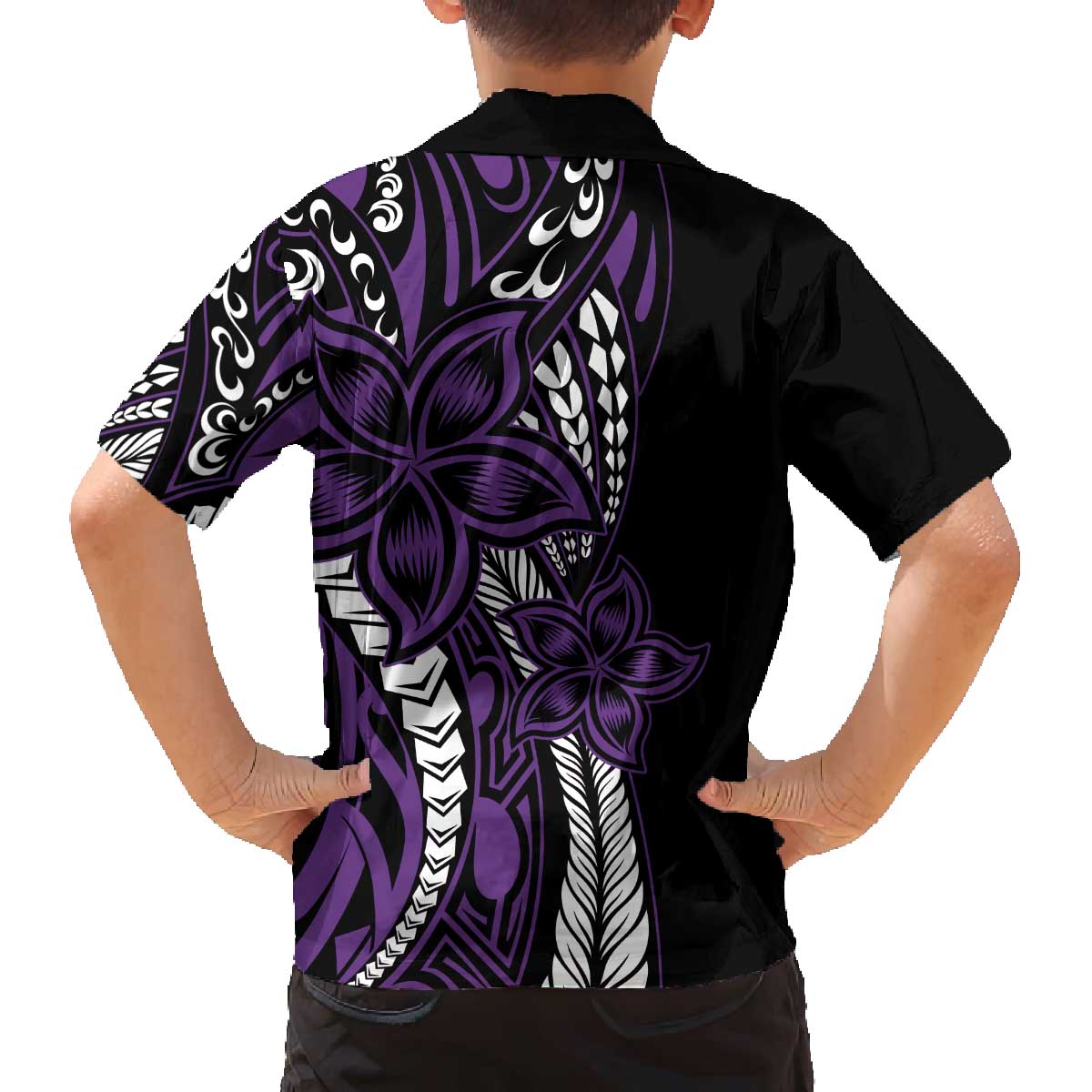 Polynesian Plumeria Floral Tattoo Pattern Family Matching Off Shoulder Short Dress and Hawaiian Shirt Purple Style LT9 - Polynesian Pride