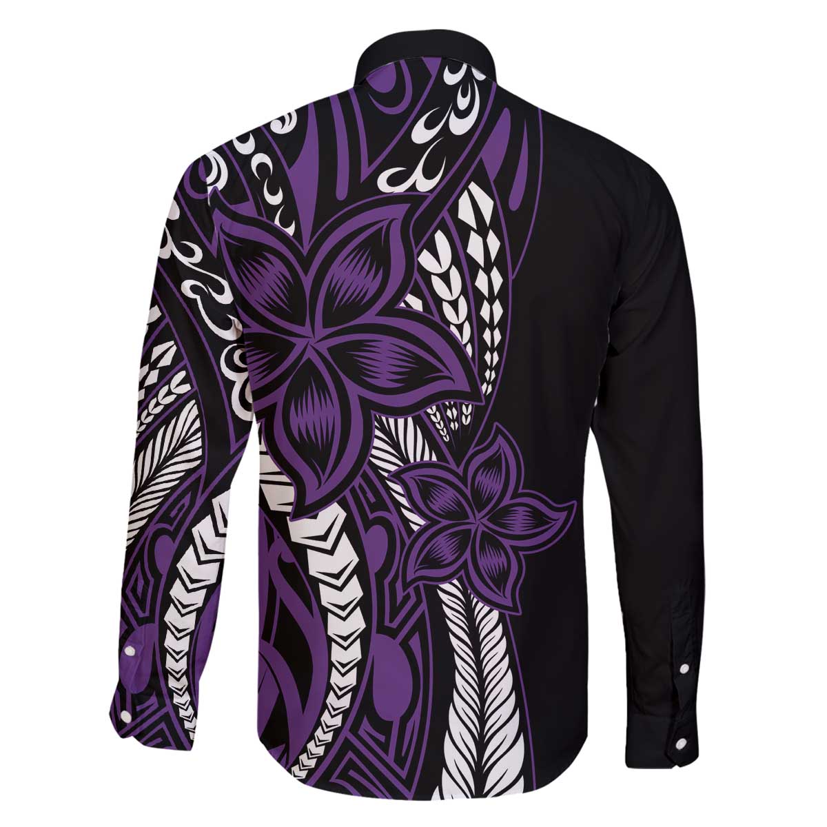 Polynesian Plumeria Floral Tattoo Pattern Family Matching Off Shoulder Short Dress and Hawaiian Shirt Purple Style LT9 - Polynesian Pride