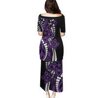 Polynesian Plumeria Floral Tattoo Pattern Family Matching Puletasi and Hawaiian Shirt Purple Style LT9 - Polynesian Pride