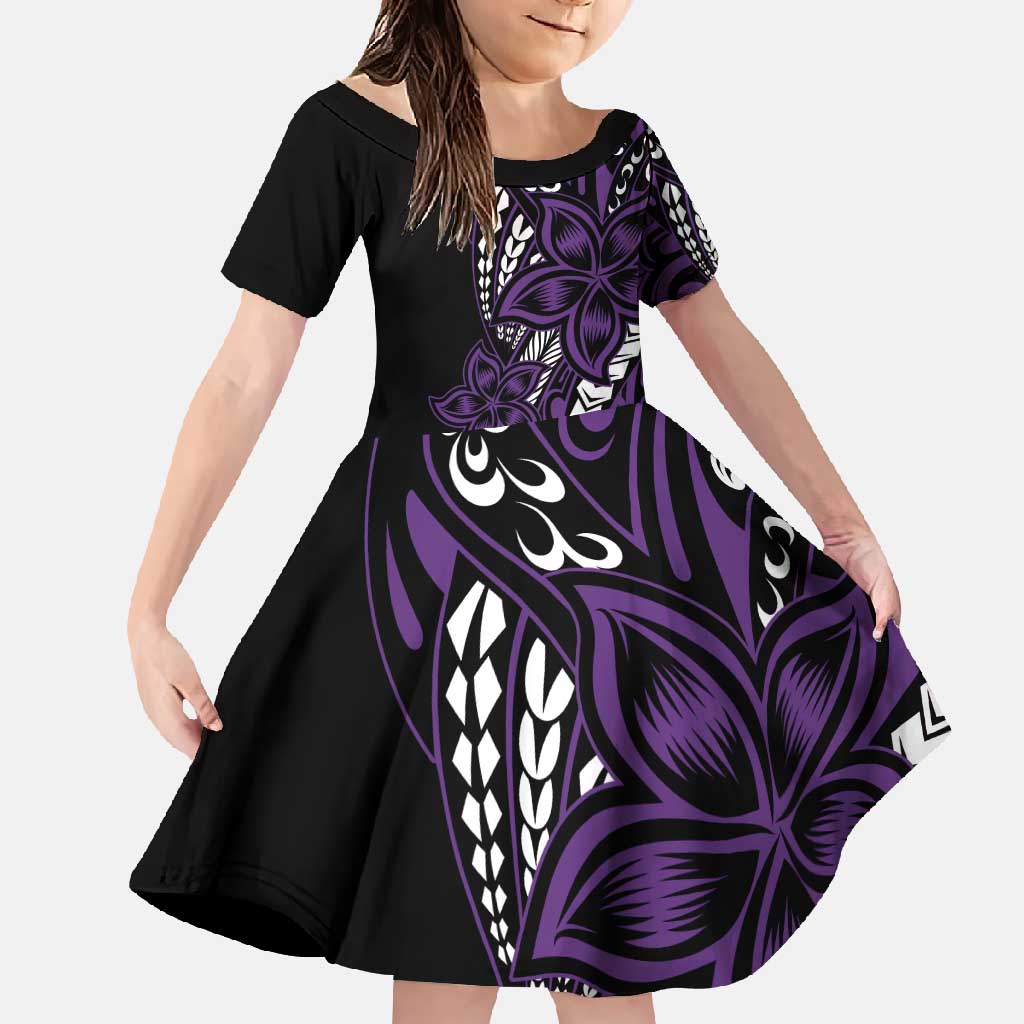 Polynesian Plumeria Floral Tattoo Pattern Family Matching Summer Maxi Dress and Hawaiian Shirt Purple Style LT9 Daughter's Dress Purple - Polynesian Pride