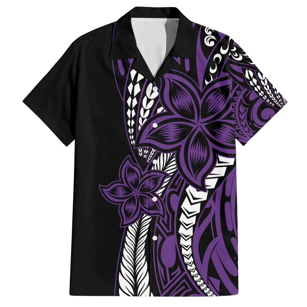 Polynesian Plumeria Floral Tattoo Pattern Family Matching Summer Maxi Dress and Hawaiian Shirt Purple Style LT9 Dad's Shirt - Short Sleeve Purple - Polynesian Pride