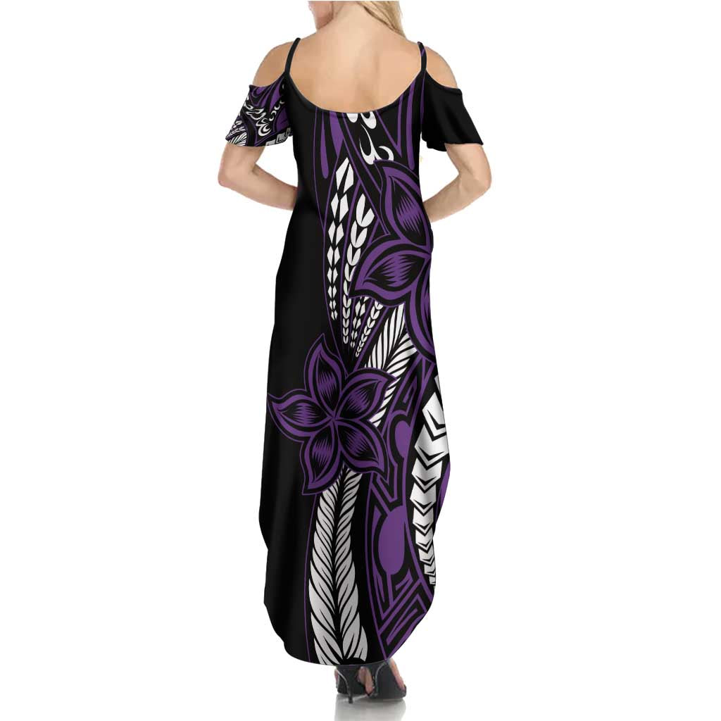 Polynesian Plumeria Floral Tattoo Pattern Family Matching Summer Maxi Dress and Hawaiian Shirt Purple Style LT9 - Polynesian Pride