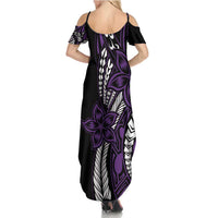 Polynesian Plumeria Floral Tattoo Pattern Family Matching Summer Maxi Dress and Hawaiian Shirt Purple Style LT9 - Polynesian Pride