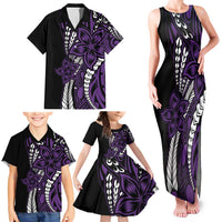 Polynesian Plumeria Floral Tattoo Pattern Family Matching Tank Maxi Dress and Hawaiian Shirt Purple Style LT9 - Polynesian Pride