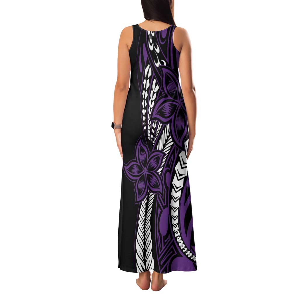 Polynesian Plumeria Floral Tattoo Pattern Family Matching Tank Maxi Dress and Hawaiian Shirt Purple Style LT9 - Polynesian Pride
