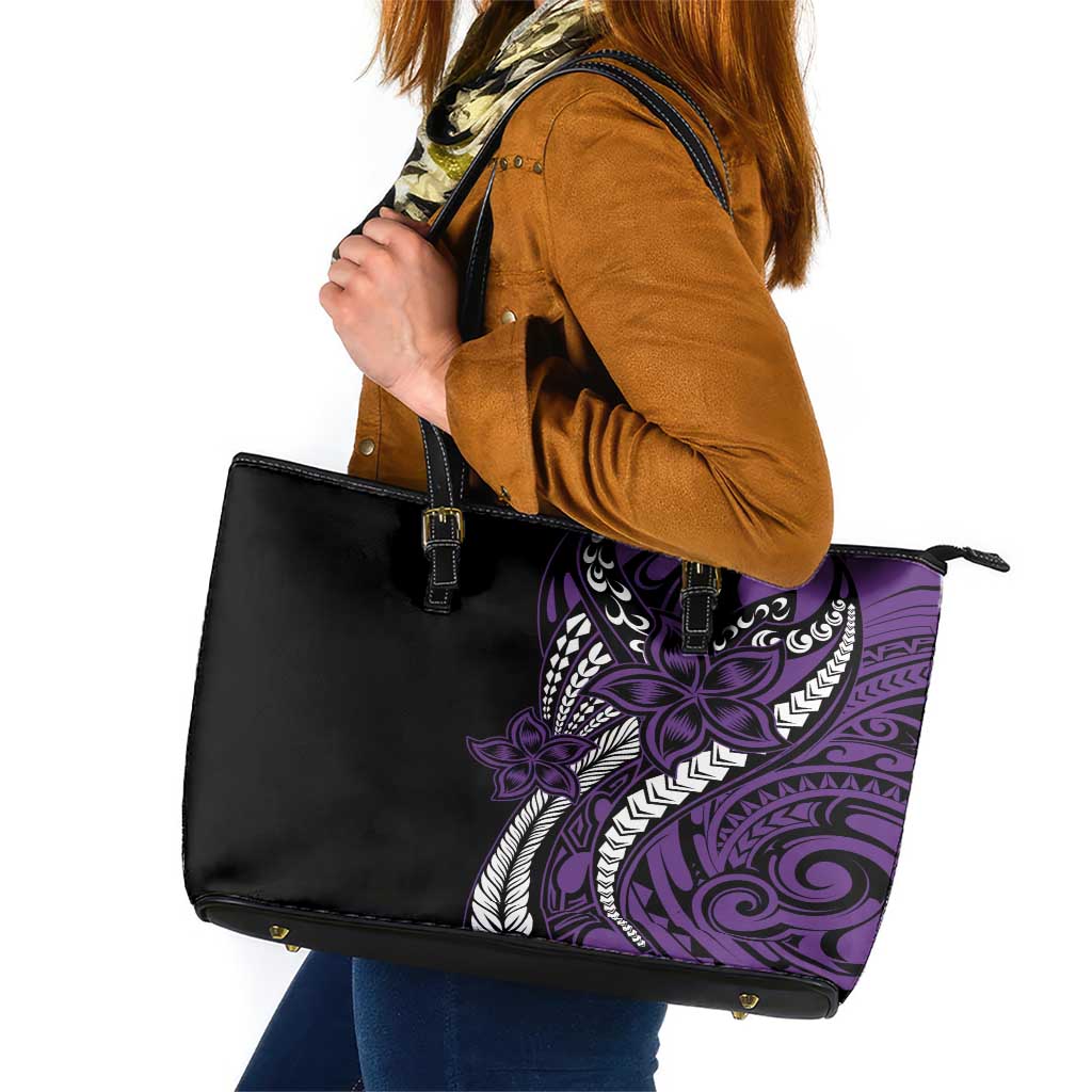 Polynesian Plumeria Floral Tattoo Pattern Leather Tote Bag Purple Style LT9 Purple - Polynesian Pride