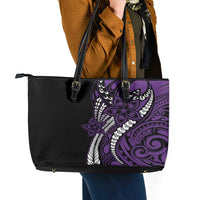 Polynesian Plumeria Floral Tattoo Pattern Leather Tote Bag Purple Style LT9 - Polynesian Pride
