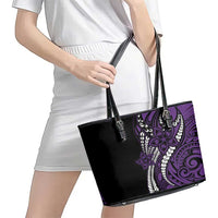 Polynesian Plumeria Floral Tattoo Pattern Leather Tote Bag Purple Style LT9 - Polynesian Pride