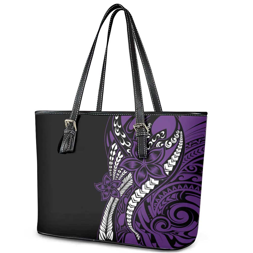 Polynesian Plumeria Floral Tattoo Pattern Leather Tote Bag Purple Style LT9 - Polynesian Pride