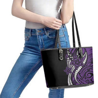 Polynesian Plumeria Floral Tattoo Pattern Leather Tote Bag Purple Style LT9 - Polynesian Pride