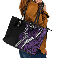 Polynesian Plumeria Floral Tattoo Pattern Leather Tote Bag Purple Style LT9 - Polynesian Pride