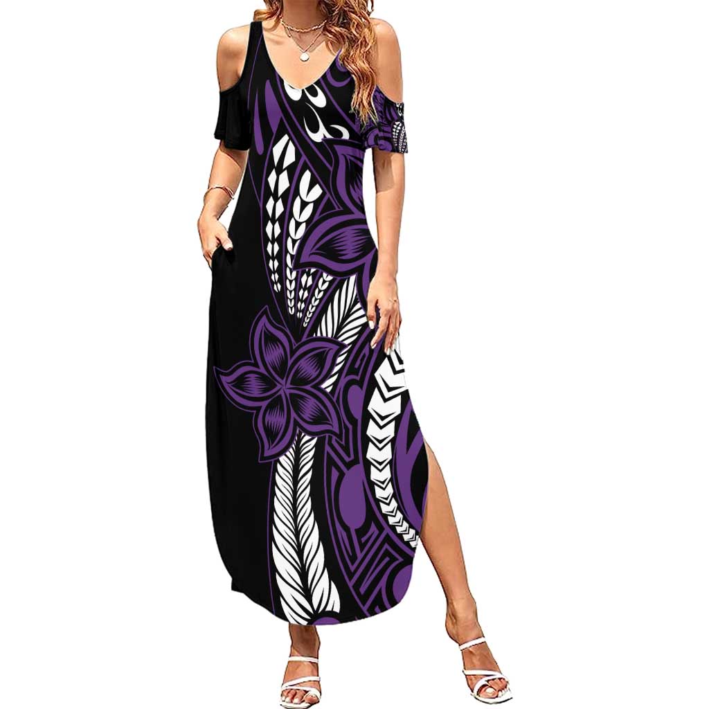 Polynesian Plumeria Floral Tattoo Pattern Summer Maxi Dress Purple Style LT9 Women Purple - Polynesian Pride