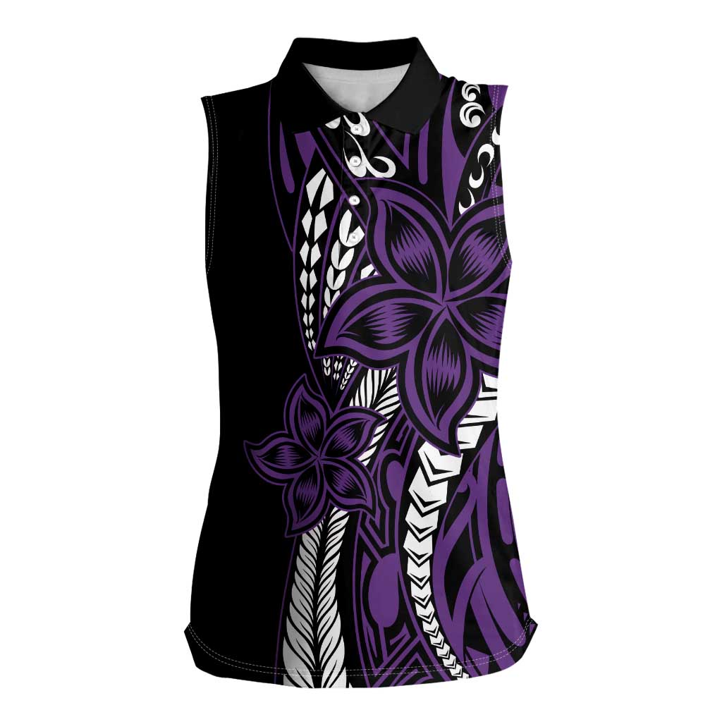 Polynesian Plumeria Floral Tattoo Pattern Women Sleeveless Polo Shirt Purple Style LT9 Female Purple - Polynesian Pride