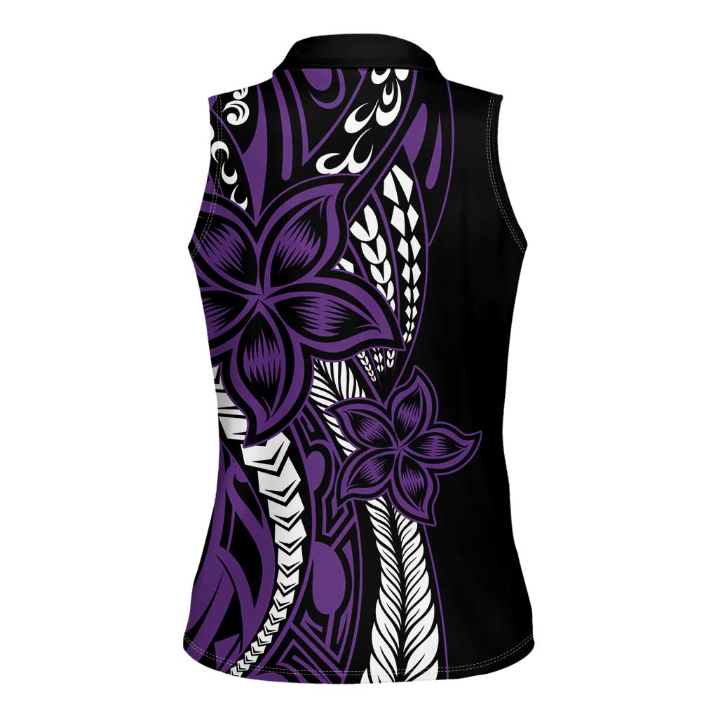 Polynesian Plumeria Floral Tattoo Pattern Women Sleeveless Polo Shirt Purple Style