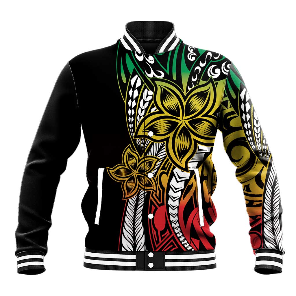 Polynesian Plumeria Floral Tattoo Pattern Baseball Jacket Reggae Style