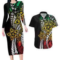Polynesian Plumeria Floral Tattoo Pattern Couples Matching Long Sleeve Bodycon Dress and Hawaiian Shirt Reggae Style LT9 Reggae - Polynesian Pride