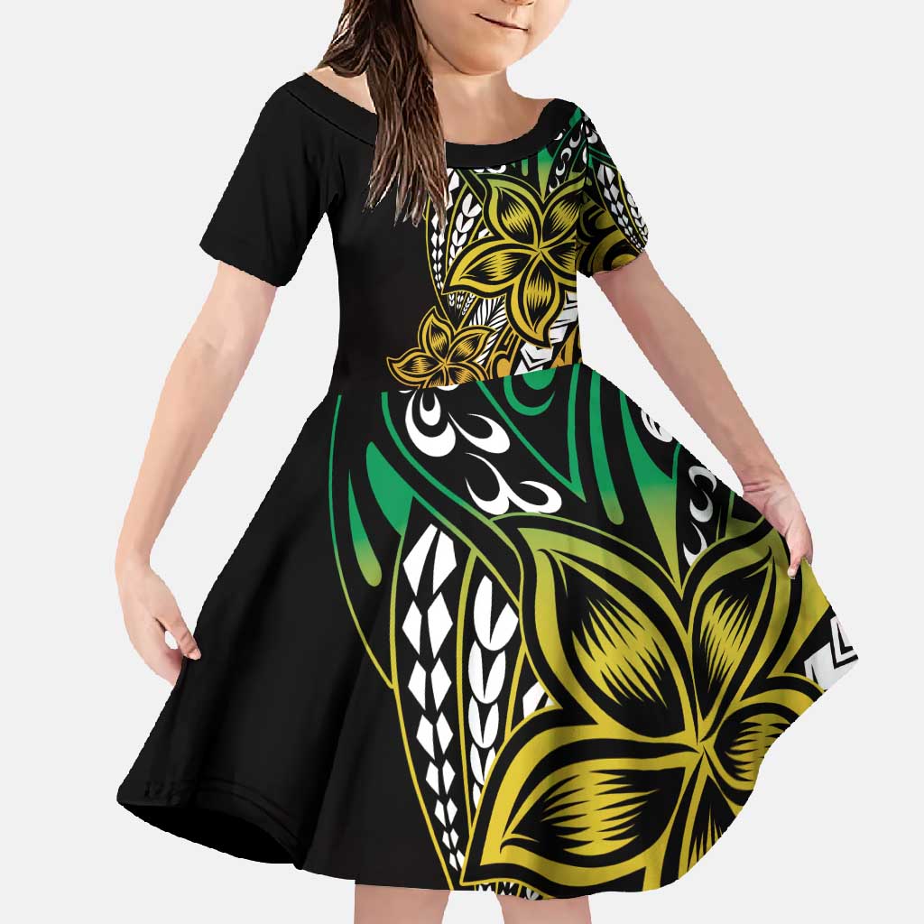 Polynesian Plumeria Floral Tattoo Pattern Family Matching Mermaid Dress and Hawaiian Shirt Reggae Style LT9 Daughter's Dress Reggae - Polynesian Pride