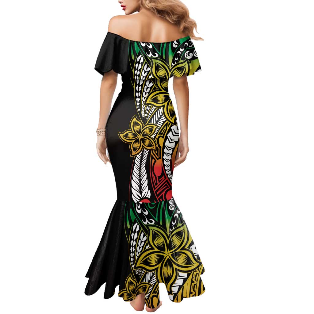 Polynesian Plumeria Floral Tattoo Pattern Family Matching Mermaid Dress and Hawaiian Shirt Reggae Style LT9 - Polynesian Pride
