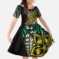 Polynesian Plumeria Floral Tattoo Pattern Family Matching Off Shoulder Maxi Dress and Hawaiian Shirt Reggae Style LT9 Daughter's Dress Reggae - Polynesian Pride