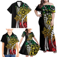 Polynesian Plumeria Floral Tattoo Pattern Family Matching Off Shoulder Maxi Dress and Hawaiian Shirt Reggae Style LT9 - Polynesian Pride