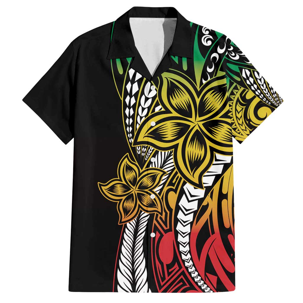Polynesian Plumeria Floral Tattoo Pattern Family Matching Off Shoulder Maxi Dress and Hawaiian Shirt Reggae Style LT9 Dad's Shirt - Short Sleeve Reggae - Polynesian Pride