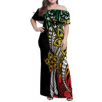 Polynesian Plumeria Floral Tattoo Pattern Family Matching Off Shoulder Maxi Dress and Hawaiian Shirt Reggae Style LT9 Mom's Dress Reggae - Polynesian Pride