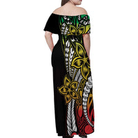 Polynesian Plumeria Floral Tattoo Pattern Family Matching Off Shoulder Maxi Dress and Hawaiian Shirt Reggae Style LT9 - Polynesian Pride