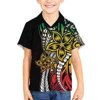 Polynesian Plumeria Floral Tattoo Pattern Family Matching Off Shoulder Maxi Dress and Hawaiian Shirt Reggae Style LT9 Son's Shirt Reggae - Polynesian Pride