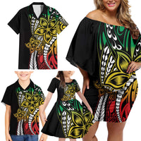 Polynesian Plumeria Floral Tattoo Pattern Family Matching Off Shoulder Short Dress and Hawaiian Shirt Reggae Style LT9 - Polynesian Pride