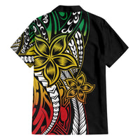 Polynesian Plumeria Floral Tattoo Pattern Family Matching Off Shoulder Short Dress and Hawaiian Shirt Reggae Style LT9 - Polynesian Pride
