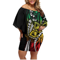 Polynesian Plumeria Floral Tattoo Pattern Family Matching Off Shoulder Short Dress and Hawaiian Shirt Reggae Style LT9 Mom's Dress Reggae - Polynesian Pride