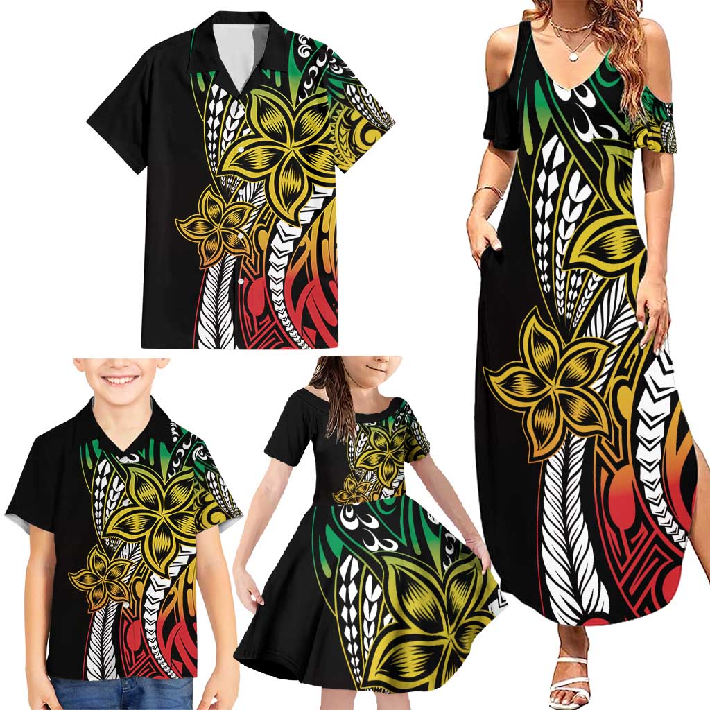 Polynesian Plumeria Floral Tattoo Pattern Family Matching Summer Maxi Dress and Hawaiian Shirt Reggae Style LT9 - Polynesian Pride