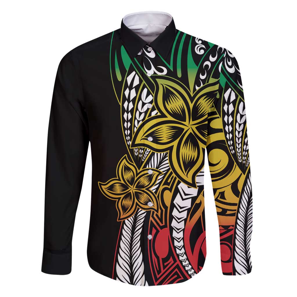 Polynesian Plumeria Floral Tattoo Pattern Family Matching Summer Maxi Dress and Hawaiian Shirt Reggae Style LT9 Dad's Shirt - Long Sleeve Reggae - Polynesian Pride