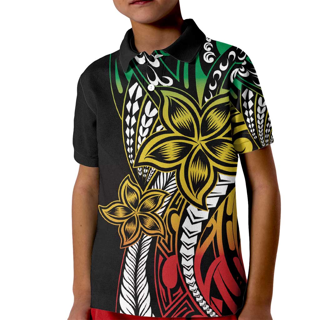 Polynesian Plumeria Floral Tattoo Pattern Kid Polo Shirt Reggae Style LT9 Kid Reggae - Polynesian Pride