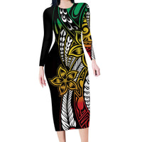 Polynesian Plumeria Floral Tattoo Pattern Long Sleeve Bodycon Dress Reggae Style LT9 Long Dress Reggae - Polynesian Pride
